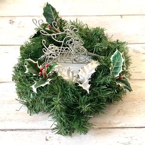 Christmas Holiday Candle Ring Wreath Table Decor Faux Plants Silver Reindeer